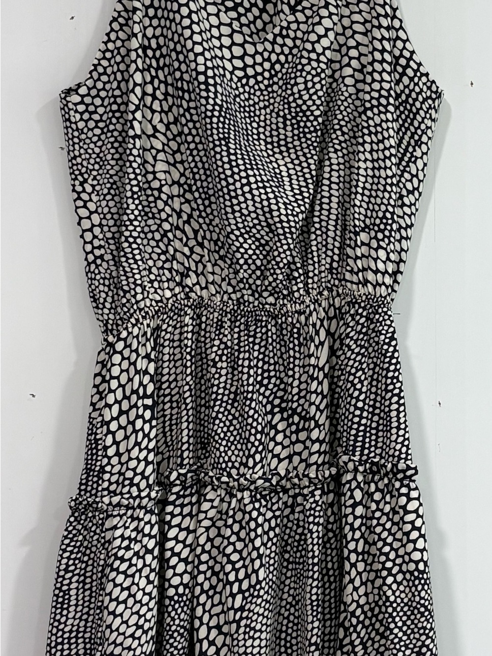 Tyche Black and White Polka Tiered Midi Dress